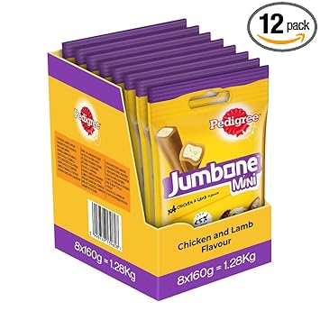 Pedigree Dog Treats Jumbone Mini Adult Dog Treat, Chicken & Lamb - 160 g Pack (Pack of 12)