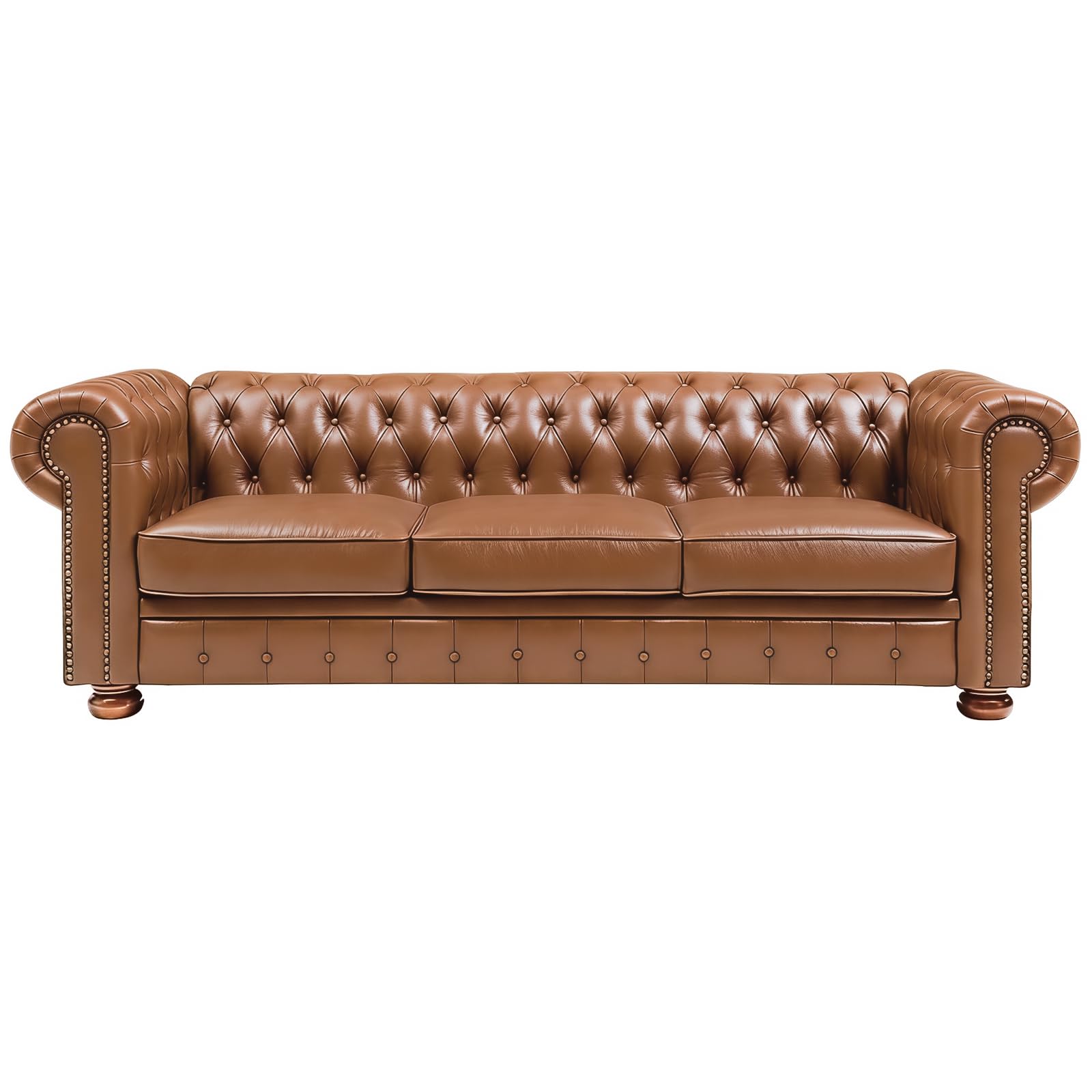 Dreamzie 89 Full-Faux Leather Couch 3 Seater Chesterfield Sofa -Tufted Back with Classic Button Luxury Brown Couches for