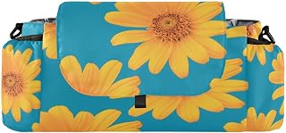 CUPADA Bright Sunflowers Universal Stroller Organizer with Cup Holders, Yellow Flowers Stroller Organizer Bag and Removable Shoulder Strap Fits Most Baby and Pet Strollers