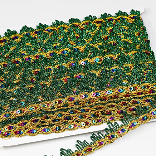 dlboboai Shiny Colorful Sequins Lace Trim Polyester Braided Ribbon 14 Yards 23mm Wide for Sewing Crafts Clothing Curtains Accessories Lampshade Home DIY Decoration (Green, 23mm Wide)
