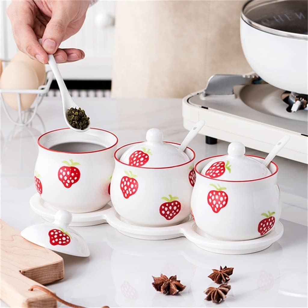 Seasoning jar Ceramic Strawberry Spice Jar Seasoning Bottle Condiment Container Kitchen Tools (C