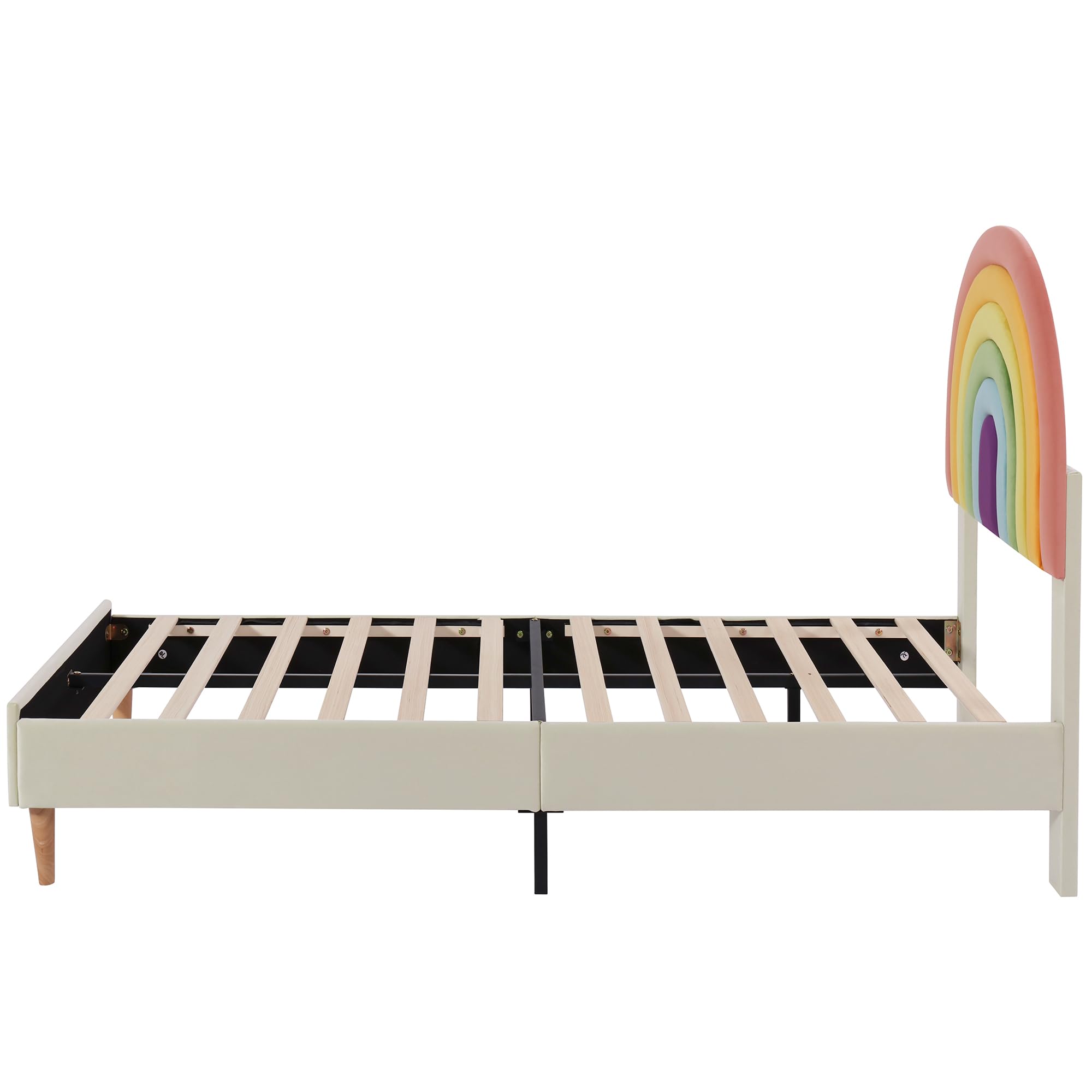 Idemon Letto imbottito 140 x 200 cm, con rete a doghe e testiera, letto per ragazzi, per adulti e adolescenti, rete a doghe in legno, facile da montare, testiera regolabile in altezza, velluto, beige