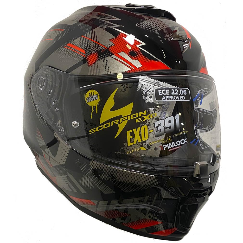 Scorpion Exo-391 Clutter Rojo | Casco de Moto Integral Unisex Hombre y Mujer Homologado ECE 22.06 (M)