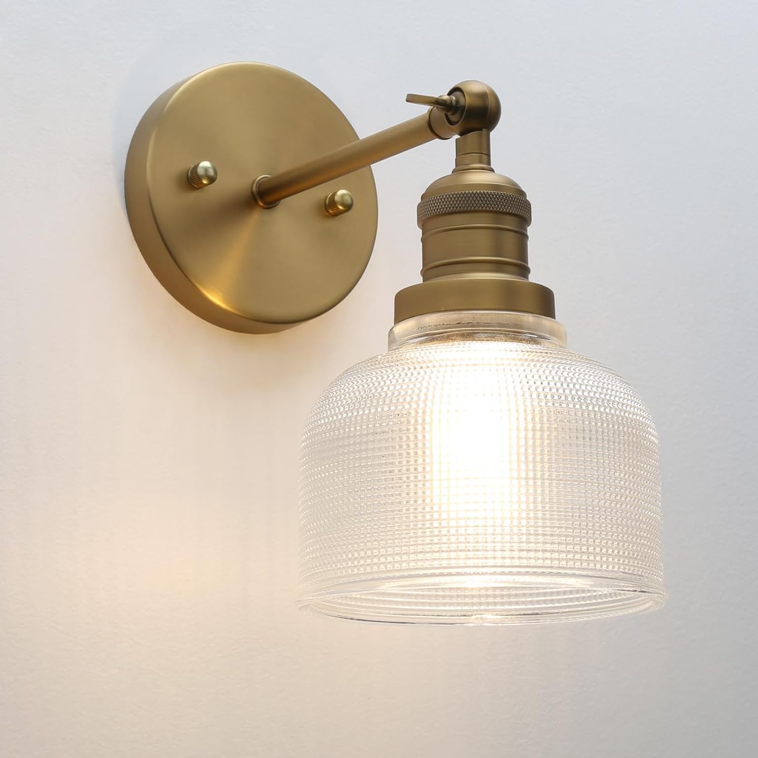 Pathson Vintage Wall Sconce Lamp with Clear Glass, Adjustable Hardwired Wall Vanity Light for Bathroom Living Room Farmhouse Bedside Lighting