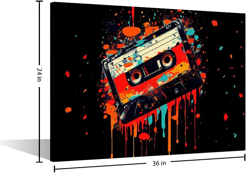 Miniatura 5 de Imágenes de casete para pared, arte de pared en blanco y negro, 1 pieza, arte de pared, música, retro, cassette, decoración del hogar para sala de