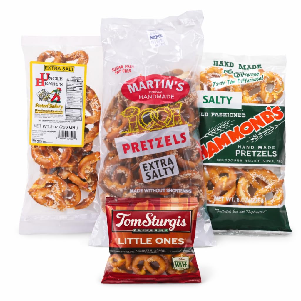 Pennsylvania Local Handmade Pretzel Variety Pack Salty Pretzels Made by Uncle Henry’s,Martin’s, Hammond’s, Tom Sturgis mini, – PA Dutch Old Fashioned Snack Bundle