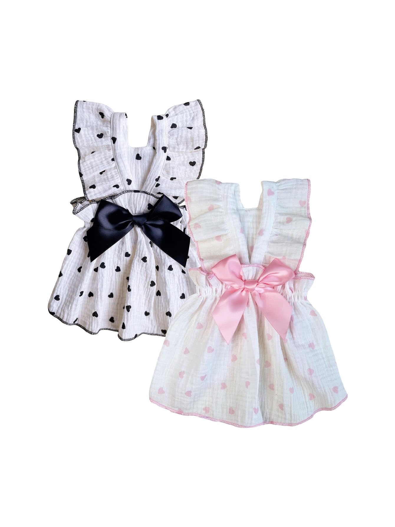 QWINEE 2 Piece Cute Heart Pattern Dog Dress Ruffle Trim Princess Dress Cat Vest Dress Lace Trim Summer Dress Pet Clothes for Small Medium Cats Dogs