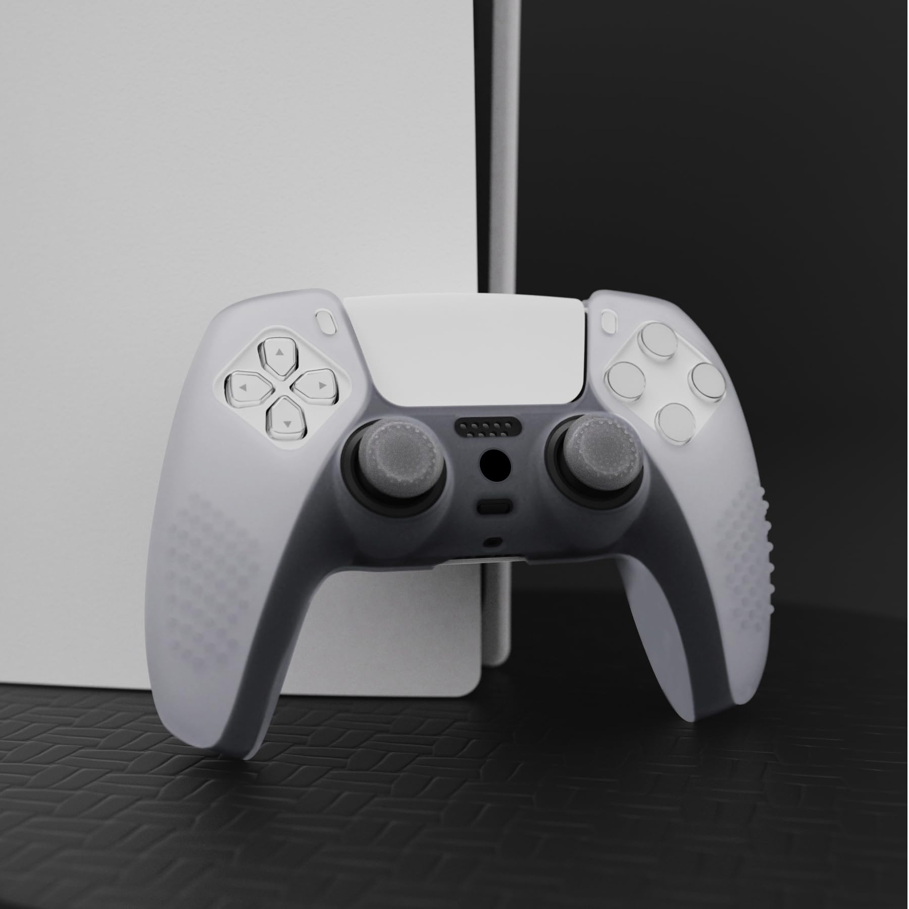 eXtremeRate PlayVital Funda de Silicona para ps5 Mando - Carcasa Protectora con 6 Tapas de Joysticks, Impermeable, Resistente y Antideslizante, Funda de Goma Suave, 3D Tachonado (Claro Blanco) - 4