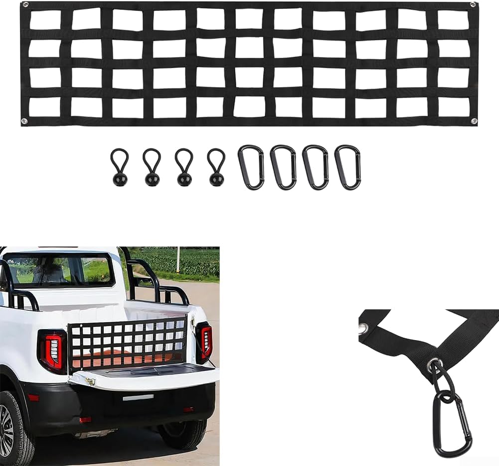 60×18 In Heavy Duty Mesh Tailgate Net For Full-Size Pickup Truck Bed For Chevrolet For Silverado For Ford F-150 For Dodge For Ram For GMC