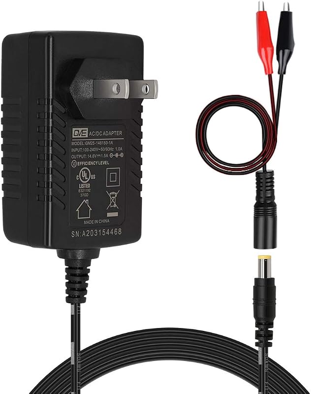 AC/DC 12V LiFePO4 Battery Charger, 14.4 14.6V/1.5A Output with Dual Alligator Clips Connector for 4S 12/12.8V Rechargeable Lithium Iron Phosphate Battery Pack
