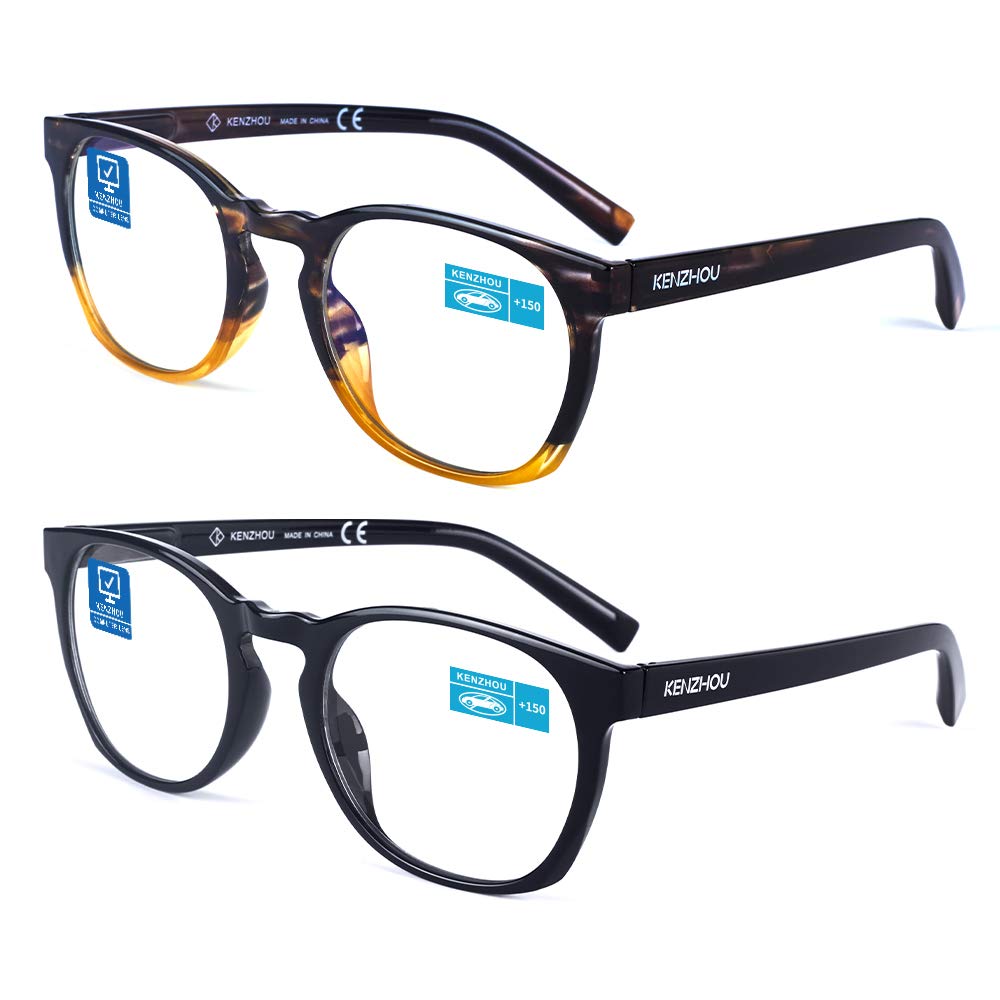 K Kenzhou Computer Reading Glasses Blue Light Blocking Lightweight Glasses for Women 2 Pack(Black/Yellow, +1.0)