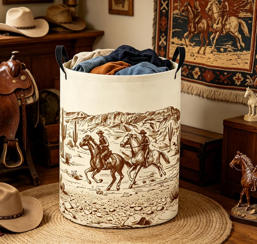 Image of Baby Laundry Basket Baby Nursery Hamper Kids Laundry Basket Toy Storage Bin for Boys Room Decor Gift Baskets for Bedroom Bathroom(Cowboy)