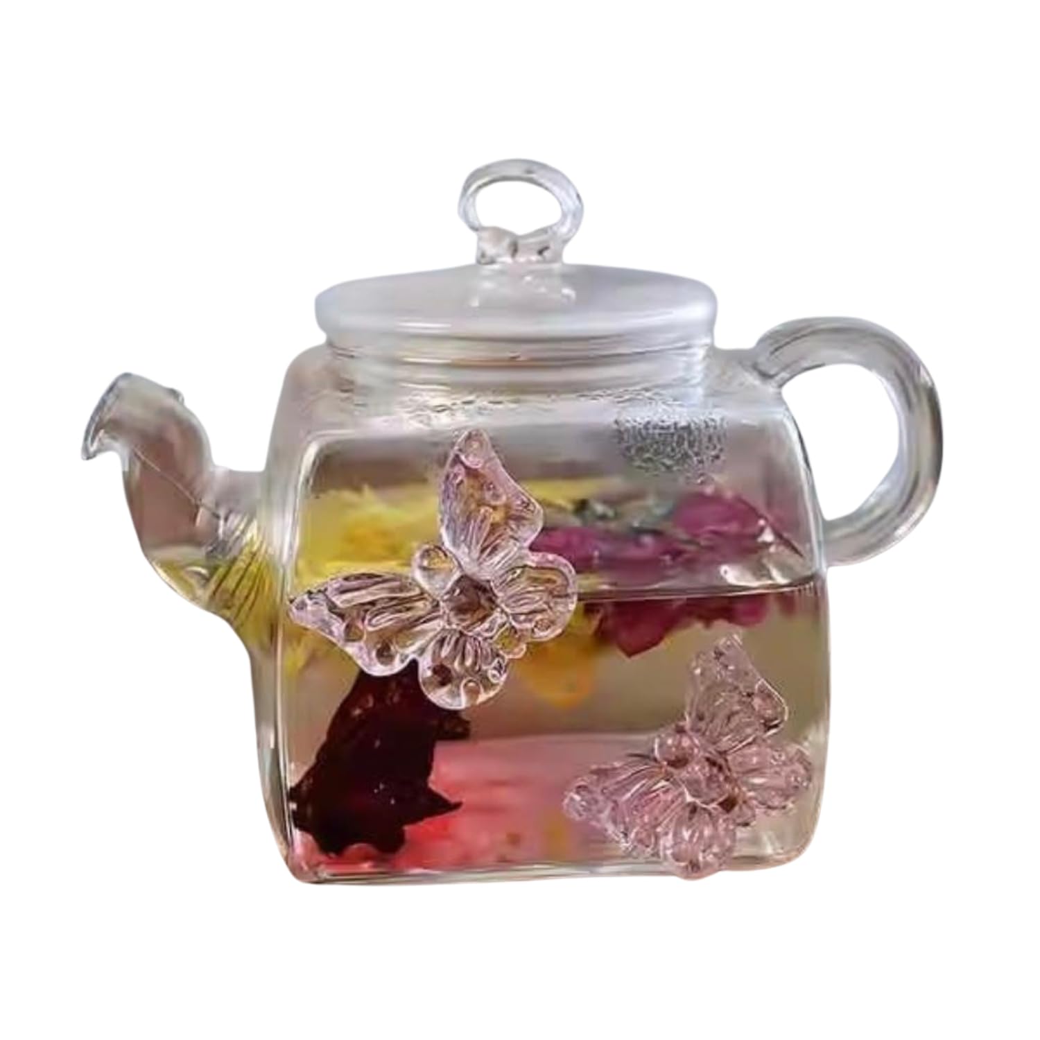 Angich Butterfly Embossed Borosilicate Glass Teapot Set with 2 Cups Elegant Clear Kettle for Tea & Beverages | Heat-Resistant, Lightweight & Stylish Design 2