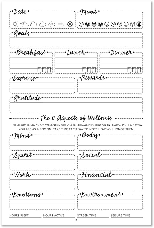BookFactory Wellness Journal/Personal Health Diary/Mental and Physical Wellness Book - Soft Touch Laminate Hardbound, 100 Pages, 6'' x 9''(DX) (Made in USA)