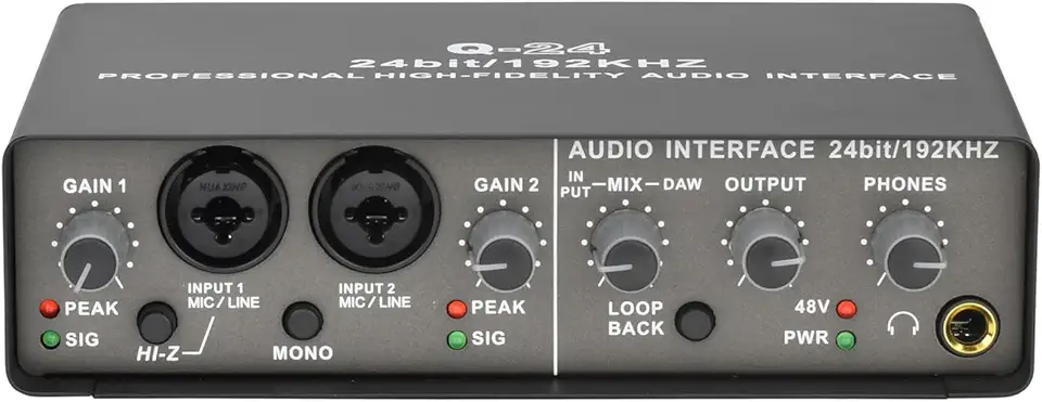 RiToEasysports Placa de Som, Placa de Som USB de 2 Canais 192KHz 24 Bits Com Entrada XLR TRS Phantom Power para Gravação de Computador Microfone de Guitarra Home Studio