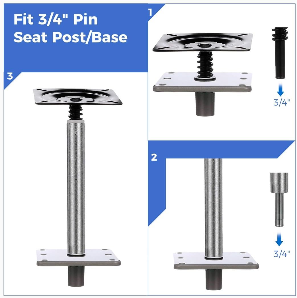 Boat Seat Pedestal for Boat Seat Mount, Heavy Duty 7×7 Boat Seat Base, Aluminum Alloy Marine Boast Seat Bracket with 3/4 Pin Post Socket, Corrosion-Resistant Seating Accessories