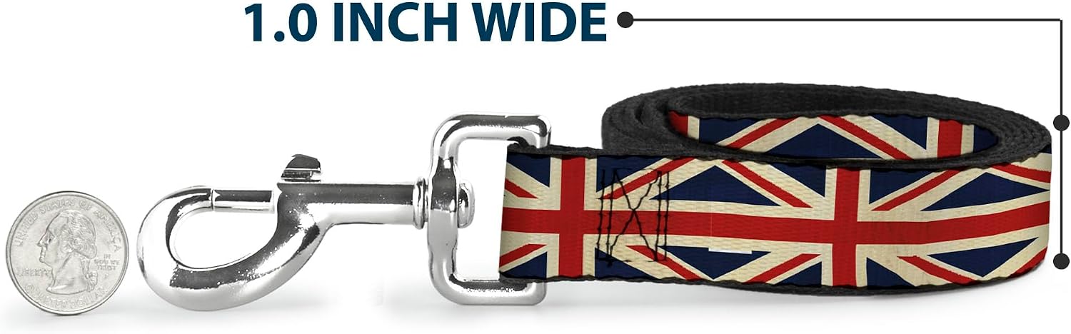 Buckle-Down Pet Leash - Vintage United Kingdom Flags - 6 Feet Long - 1" Wide