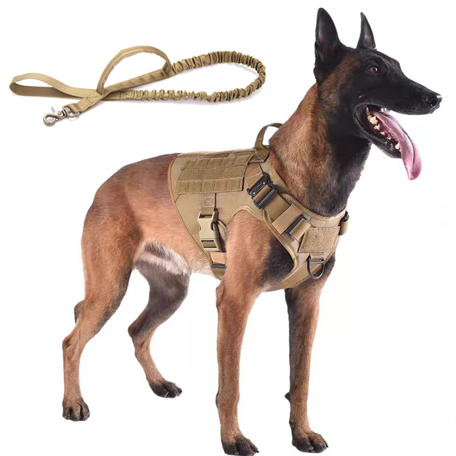 Imbracatura per Gilet Tattico con Guinzaglio Elastico, Imbracatura per Gilet per Cani di Servizio con Maniglia, Imbracatura Militare Senza Trazione Gilet per Cani Militare,Marrone,M