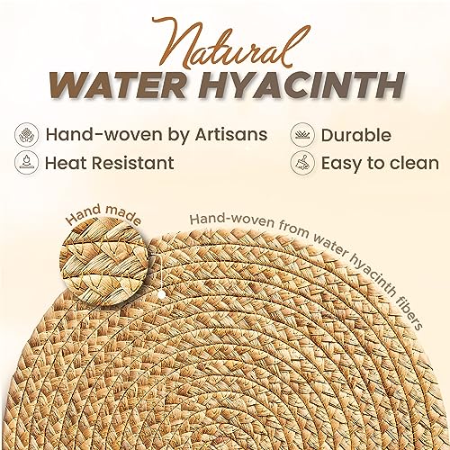 Image of BLUEWEST Woven Placemats - 13 inch Boho Round Rattan Placemats (Pack of 10) - Wicker Water Hyacinth Braided Set - Heat Resistant /Anti-Slip /Durable for Dinner Plate, Dining Table