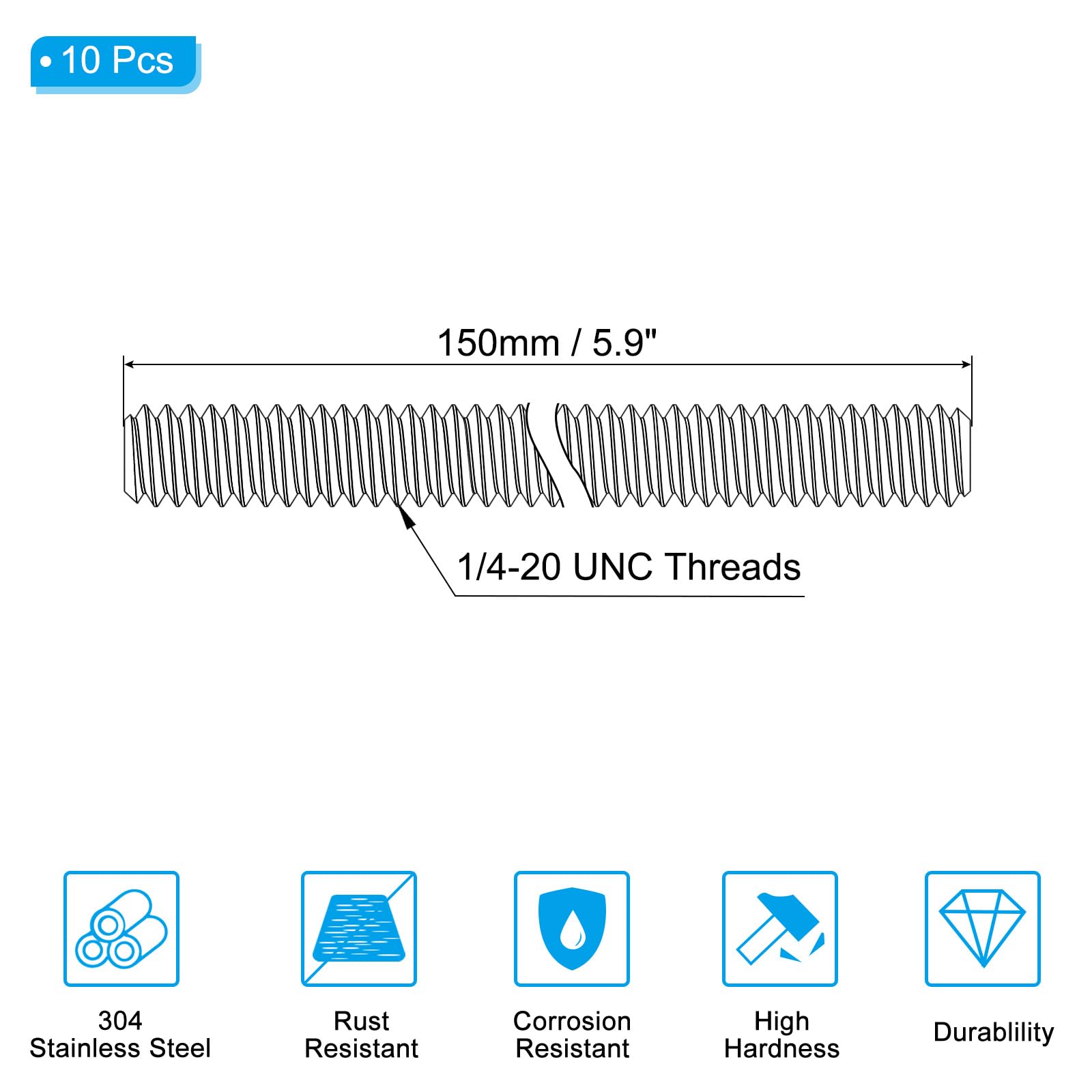 Asta Filettata M3 X 200mm In Acciaio Inox 304 - 12 Pezzi Per Fai Da Te