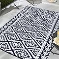 GEUOYEE Reversible Mats - 5' x 8' Outdoor Rug, Plastic Straw Rug, Modern Area Rugs, Large Floor Mat for Outdoors, RV, Garden, Patio, Backyard, Deck, Picnic, Beach, Camping, Blue & White