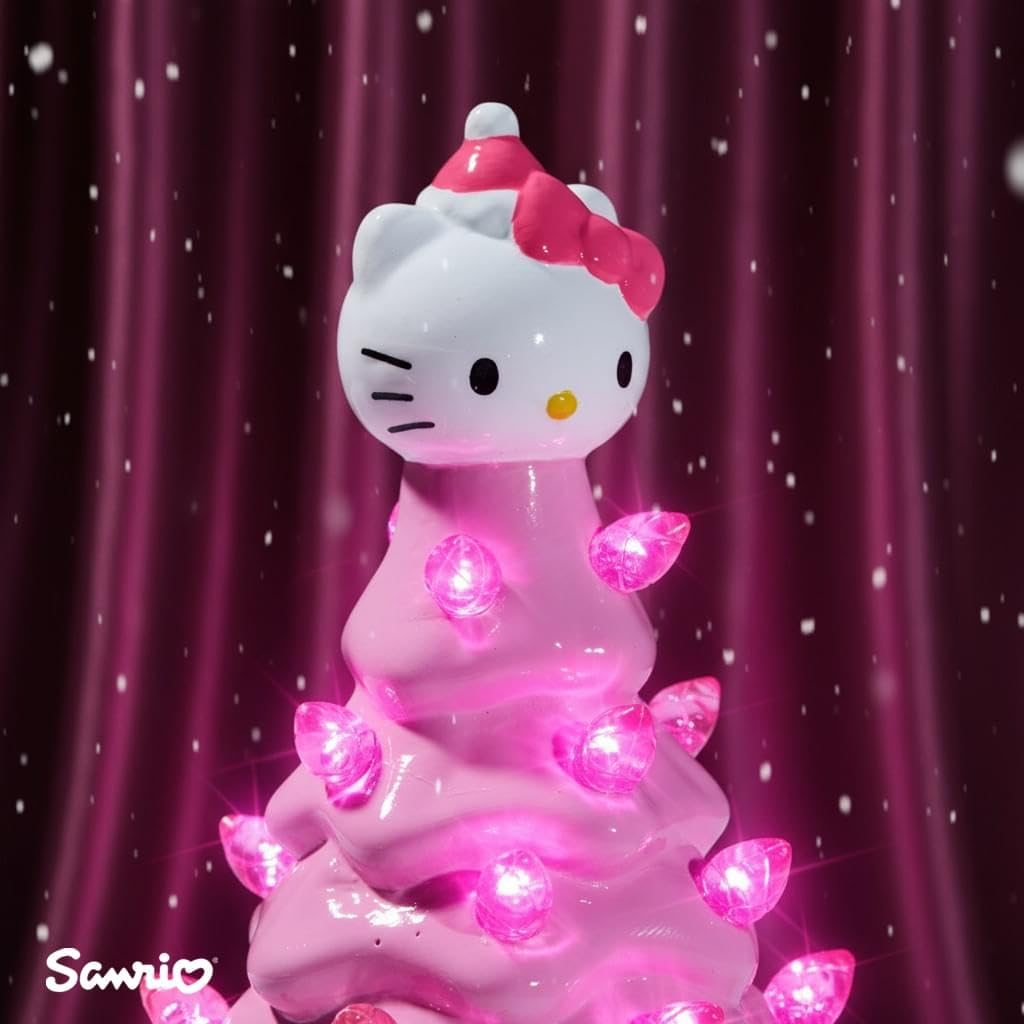 Ukonic Sanrio Hello Kitty Pink Light-Up Ceramic Christmas Tree | Battery-Powered Mood Light | 6 Inches Tall