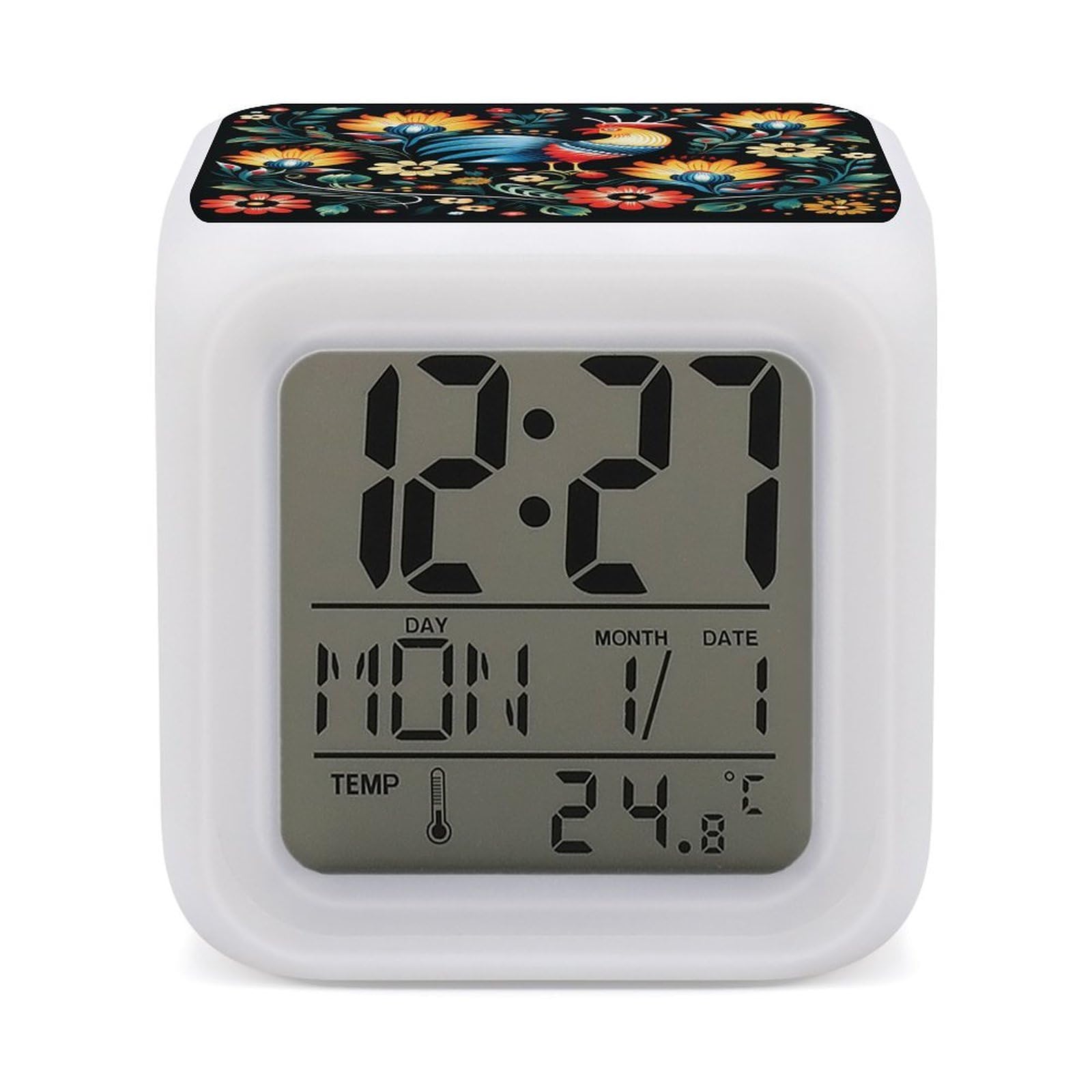 VstaDank Polish Folk Art Pattern Digital Alarm Clock LED Display Screen Color Change Alarms Clock Smart Alarm Clock Wake Up Digital Clocks with 7 Color Nightlight for Bedroom