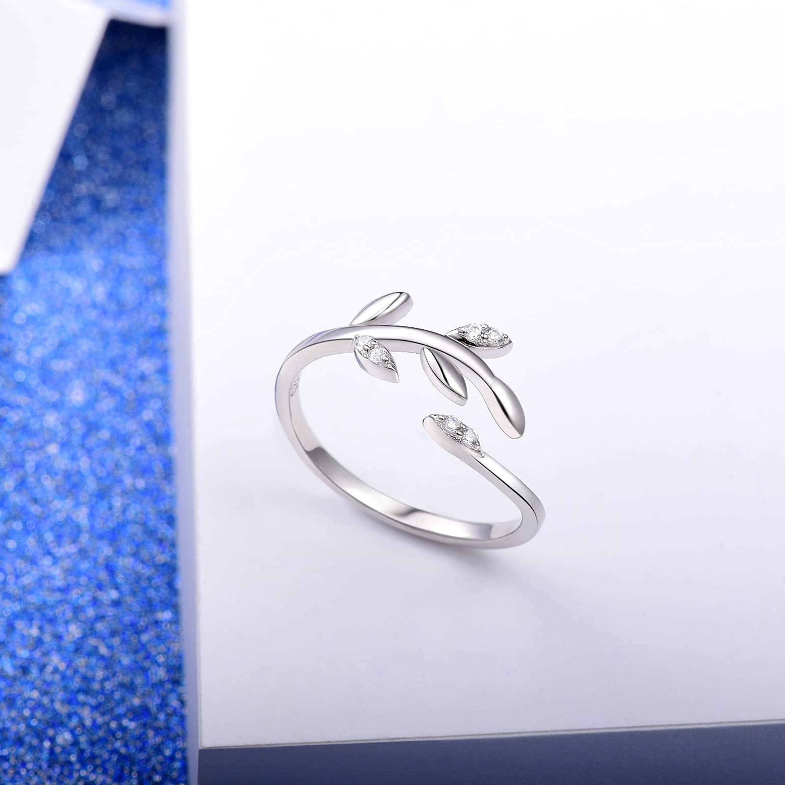 Regalos del día de San Valentín Anillo Abierto Ajustable de Plata de Ley 925 con Hoja de Olivo, Regalo de joyería para Mujeres, Adolescentes y Amantes de Las niñas