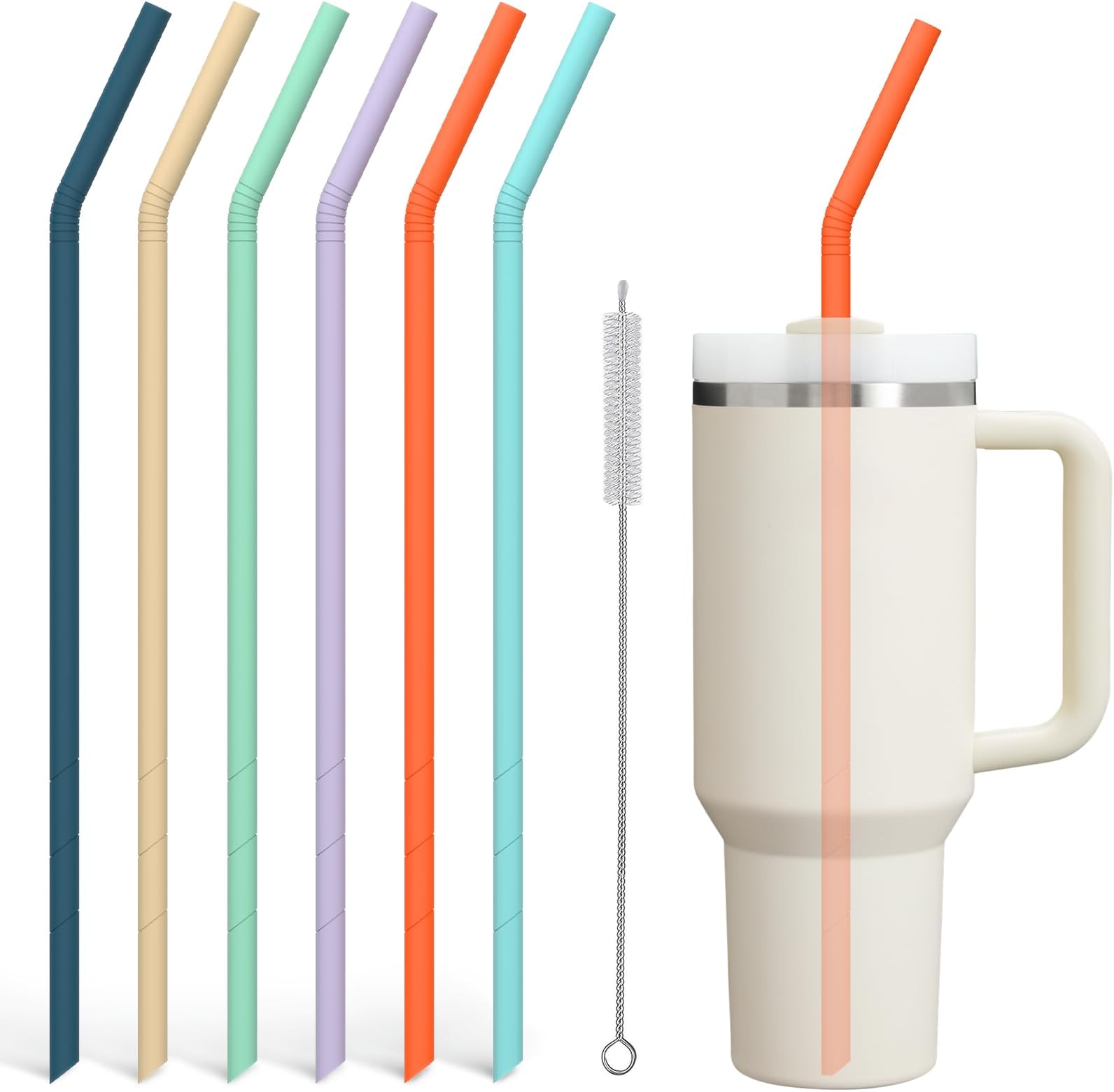 14 Inch Silicone Straws for 40 Oz Tumbler,Reusable Extra Long Replacement Straw Accessories Compatible Stanley 20 30 40oz Cup and 1 Gallon Water Bottle (Set of 6)