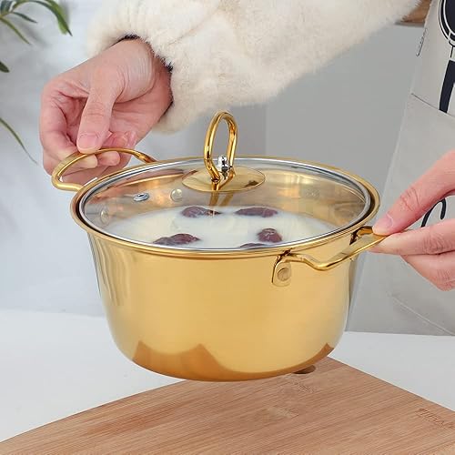 Miniatura 5 de Olla de sopa con tapa de vidrio, olla de acero inoxidable, olla multiusos con asa, olla de cocción de sopa (plateado)