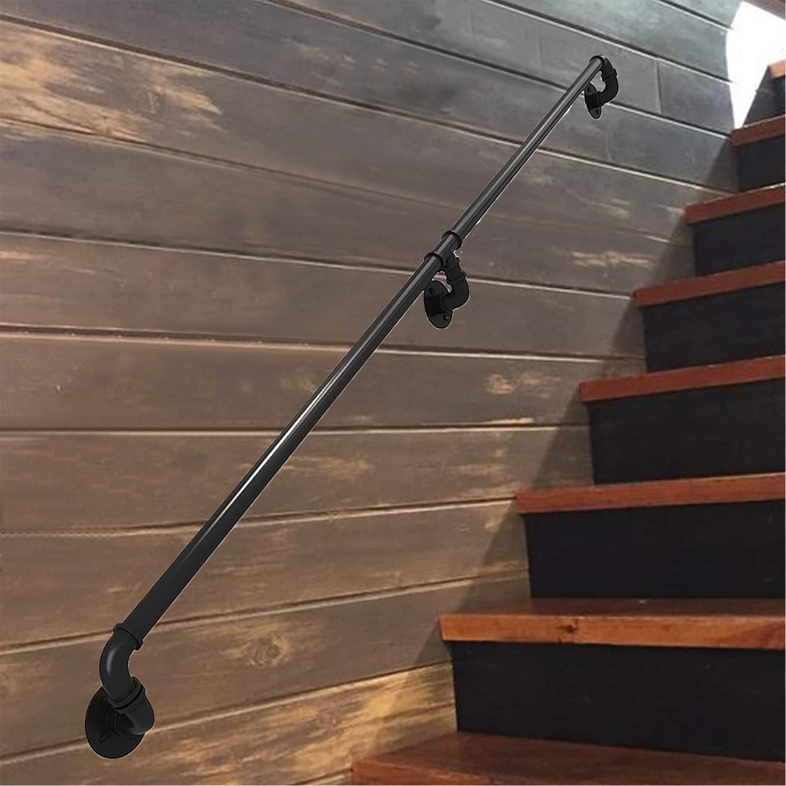 Pasamanos para escaleras - Kit completo 30 cm-600 cm, balaustres de pared Pasamanos Lofts Bar Mostrador Riel para pies Pasamanos de escalera de pared, Pasamanos negro para exteriores ( Size : 5.1m )