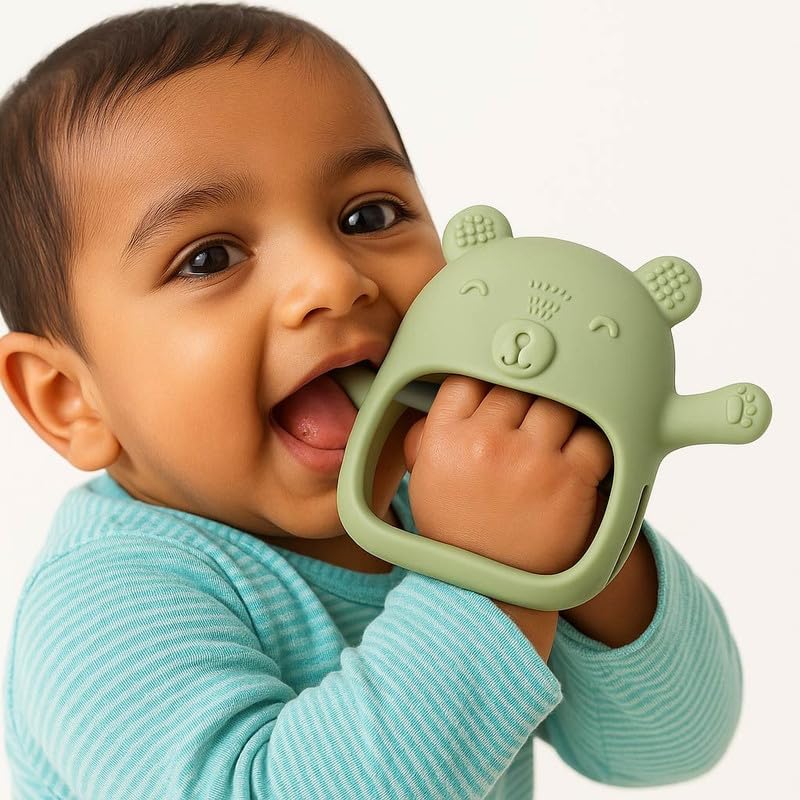 Image of Nubokind Koala Wrist-Fit No-Drop Baby Teether | Silicone Teething Toy for 3-12 Months | BPA Free, BIS Certified Chew Toy for 0-6 Months, Molar Relief | Sage Green | Single Pack