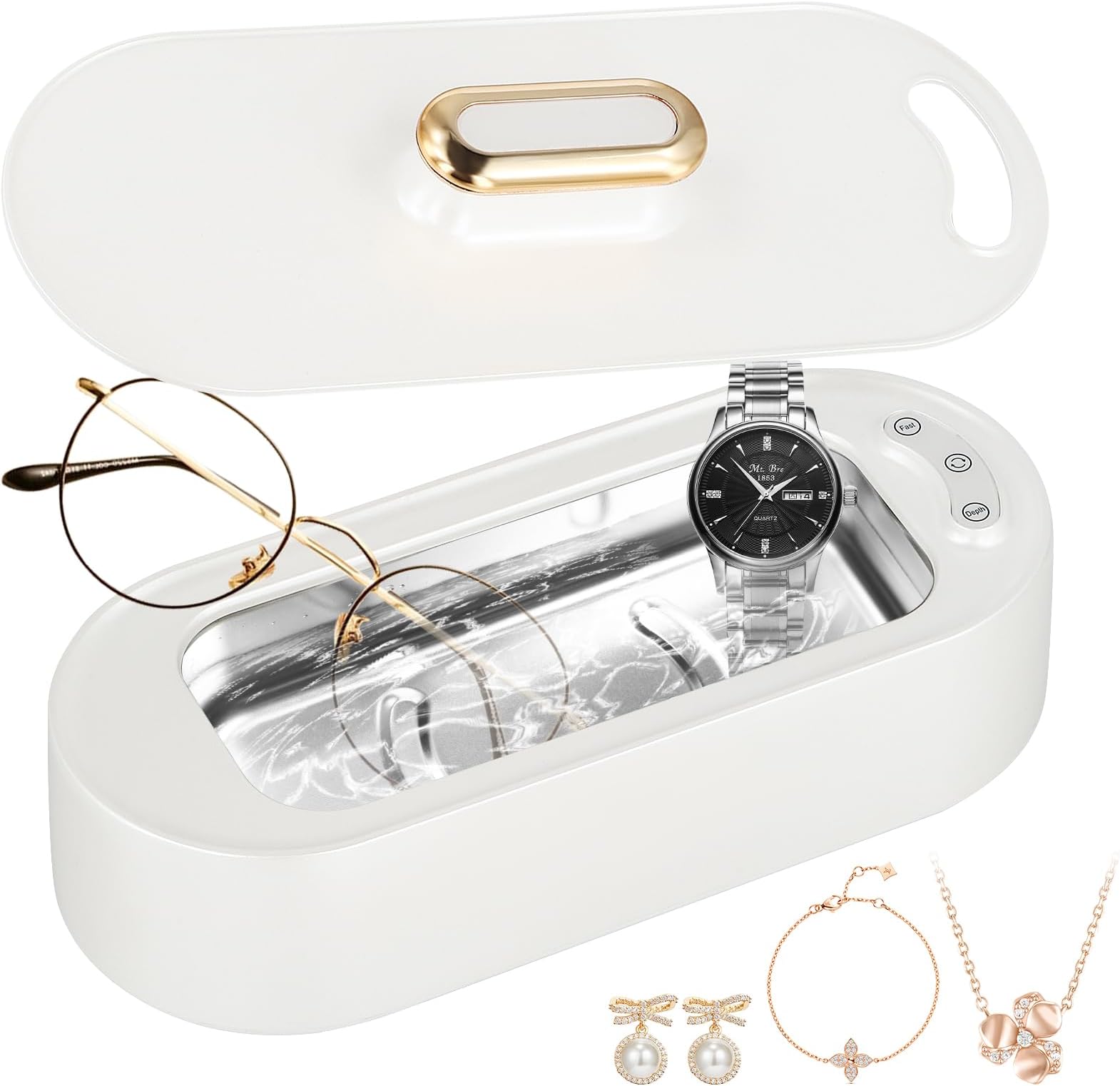 ContraxumpContraxump 400ml Ultrasonic Cleaner, 45000Hz Jewellery Cleaner for Necklace Ring Glasses, Portable Glasses Cleaner With 2 Modes For Jewellery Watches Dentures Coins(White)
