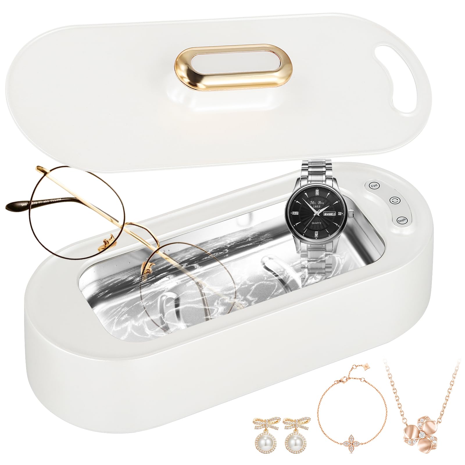 ContraxumpContraxump 400ml Ultrasonic Cleaner, 45000Hz Jewellery Cleaner for Necklace Ring Glasses, Portable Glasses Cleaner With 2 Modes For Jewellery Watches Dentures Coins(White)