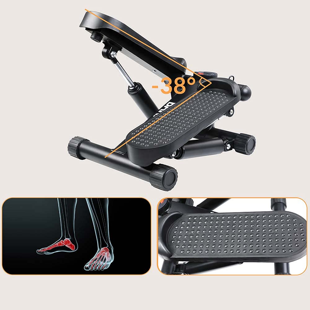BAKAJI Stepper Allenamento Fitness Cardio Gambe Pancia Fianchi con Display LCD Calorie Tempo e Manubri Elastici Allenamneto Braccia Spalle Struttura in Acciaio Inox Pedali Antiscivolo