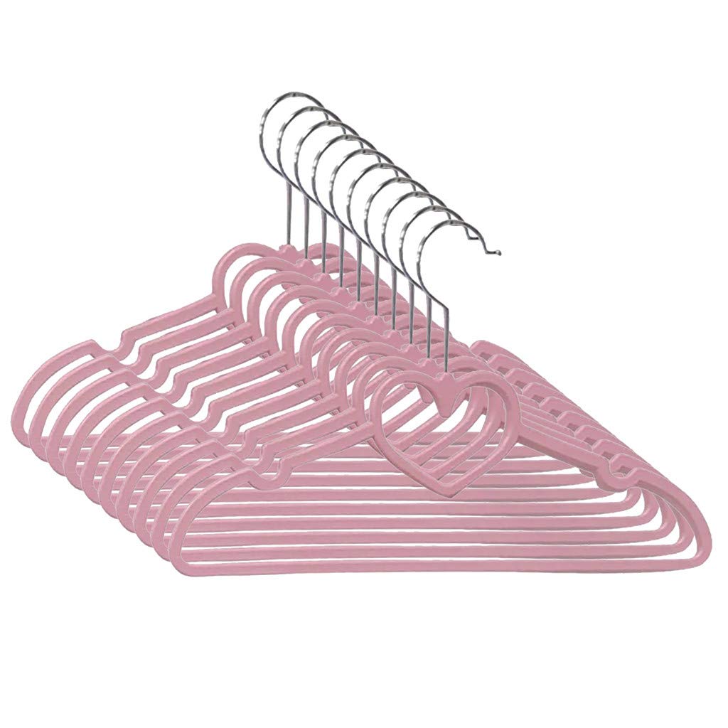 10pcs Pink Girl Heart Drying Rack - Joykith Multifunctional Heart Shaped Plastic Hanger for Suits Non Slip 40CM Space Saving and Non-Slip Clothes Hangers