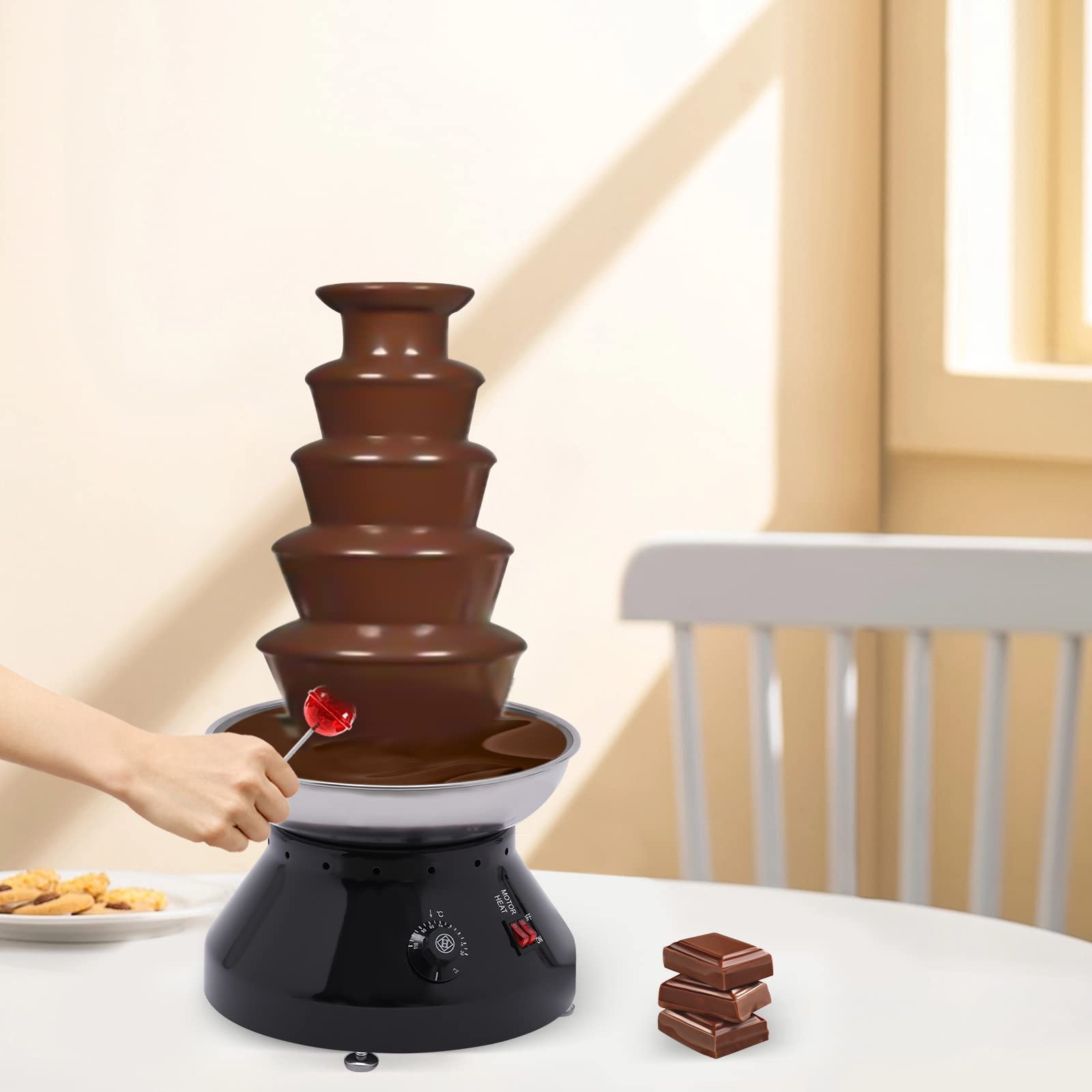 5-Tier Chocolate Fountain Machine, Hot Chocolate Fondue Tower with Temperature Range 86-230 °F, 7-Pound Capacity, Cheese Fountain for Party, Gathering, Wedding, Rental(Black)