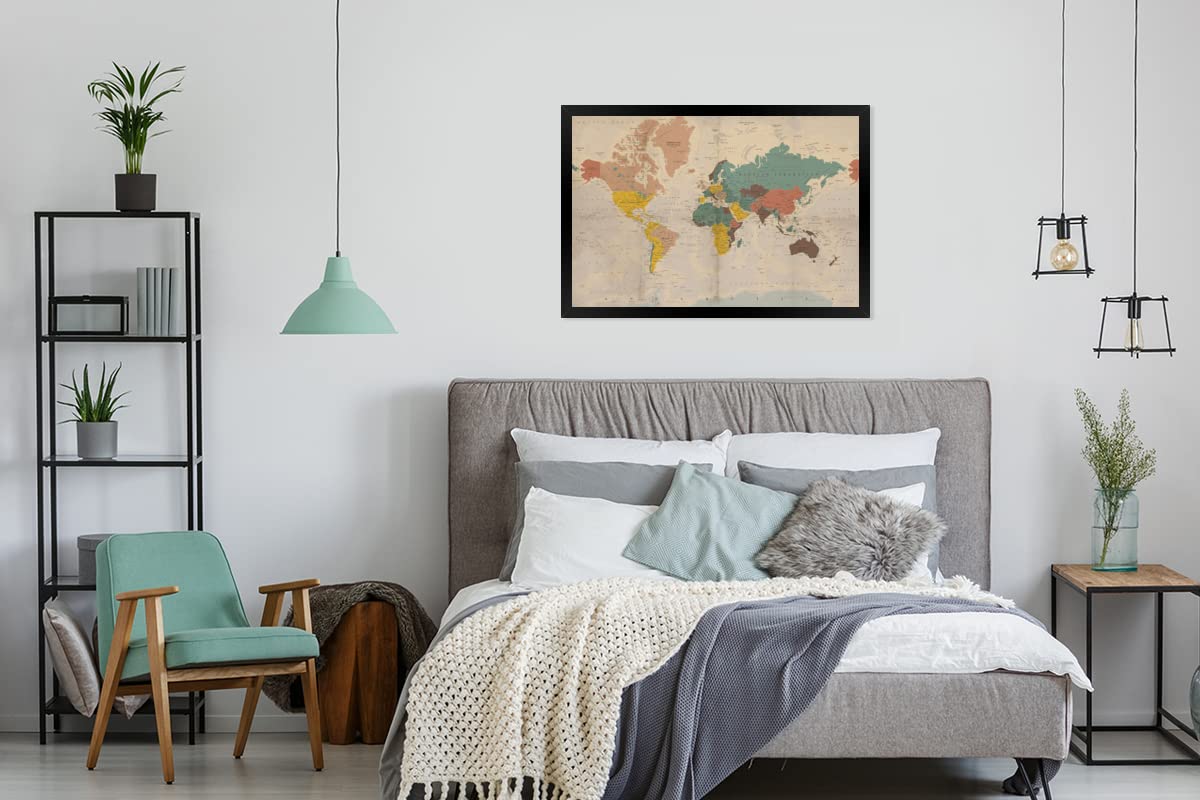 Poster Bilder Wanddeko Deko Wohnzimmer 90x60 cm Weltkarte - Vintage - Atlas - Kind - Kind - Mädchen