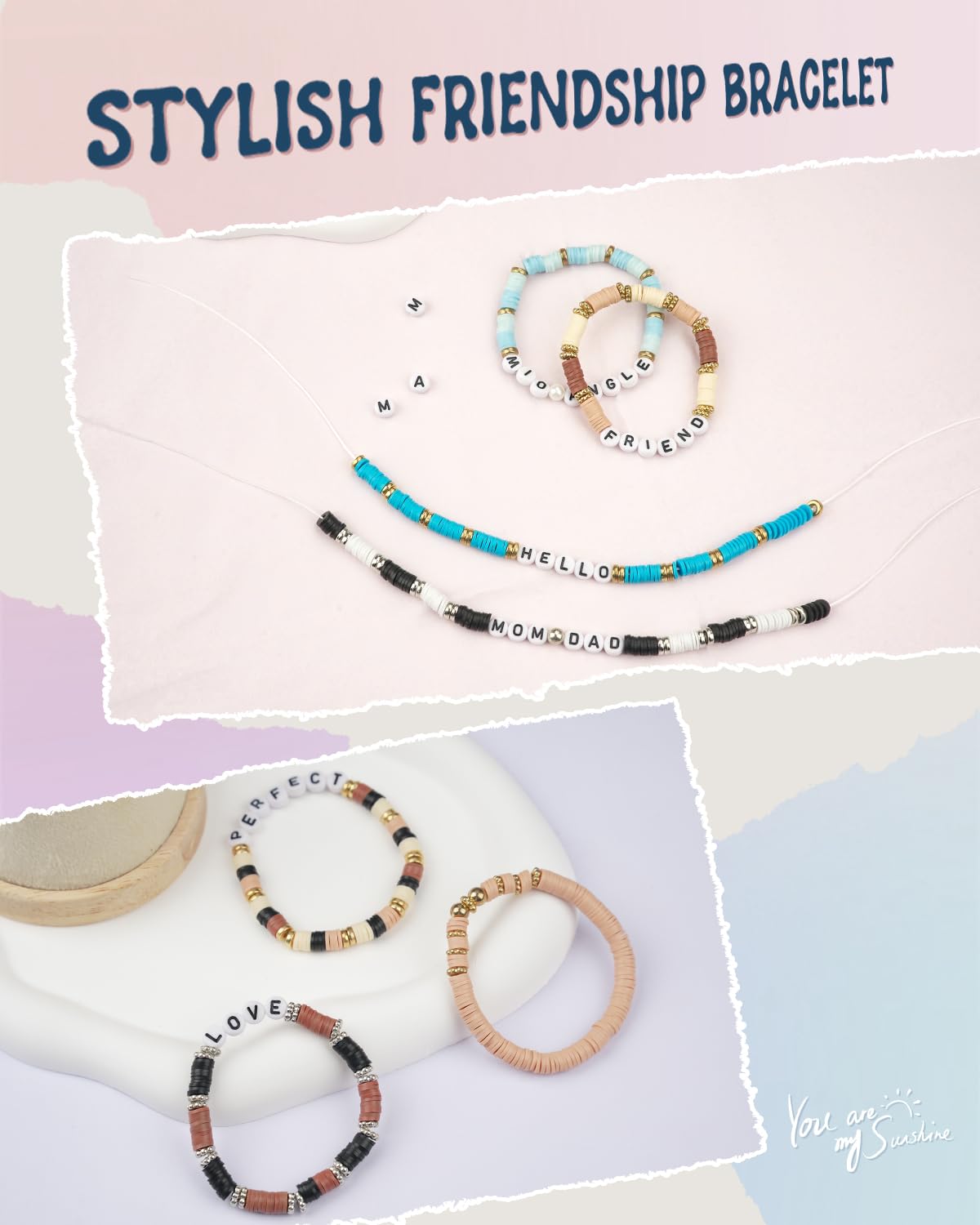Cuentas de arcilla con cuentas de letras, pulseras para mujer, kit de fabricación de pulseras, cuentas doradas para hacer joyas, abalorios, pulseras de amistad, manualidades, regalos de cumpleaños