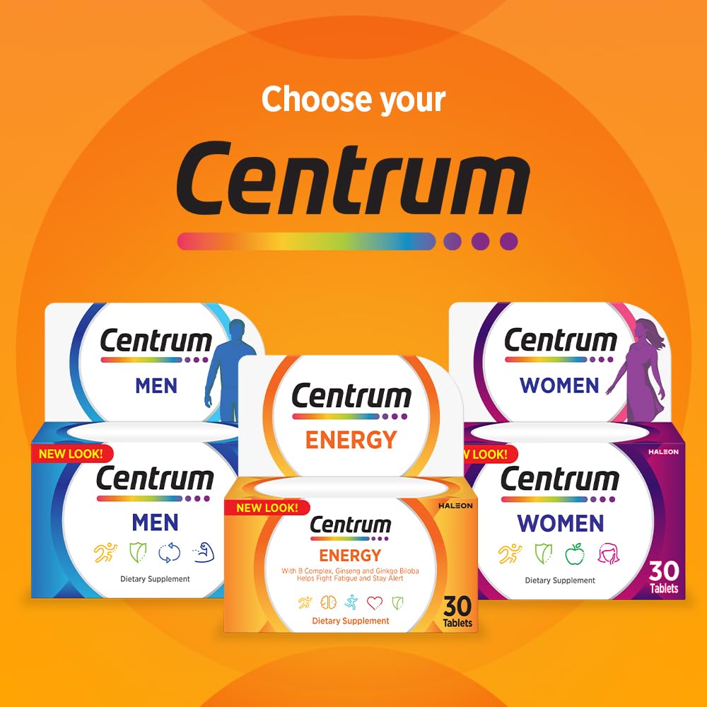 Centrum Energy Multivitamin 30 Tablets - Daily Vitamins & Minerals with B-Vitamins to Support Energy-Yielding Metabolism for Active, Busy Adults - One-Month Supply for Men & Women