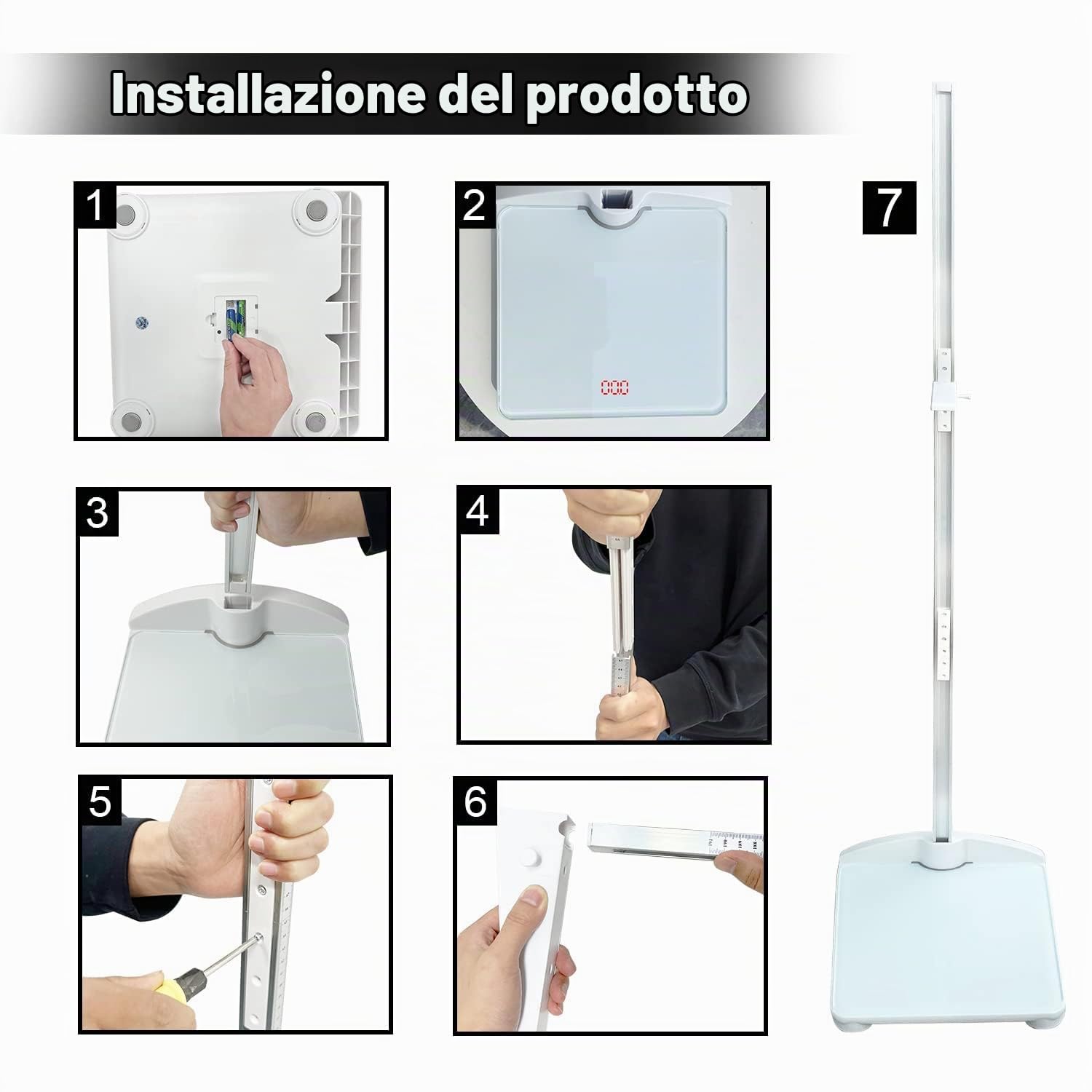 Bilancia di altezza e peso, piattaforma digitale combinata con telemetro portatile staccabile, peso massimo 99,8 kg, altezza asta 191 cm, bilancia medica per bambini e adulti