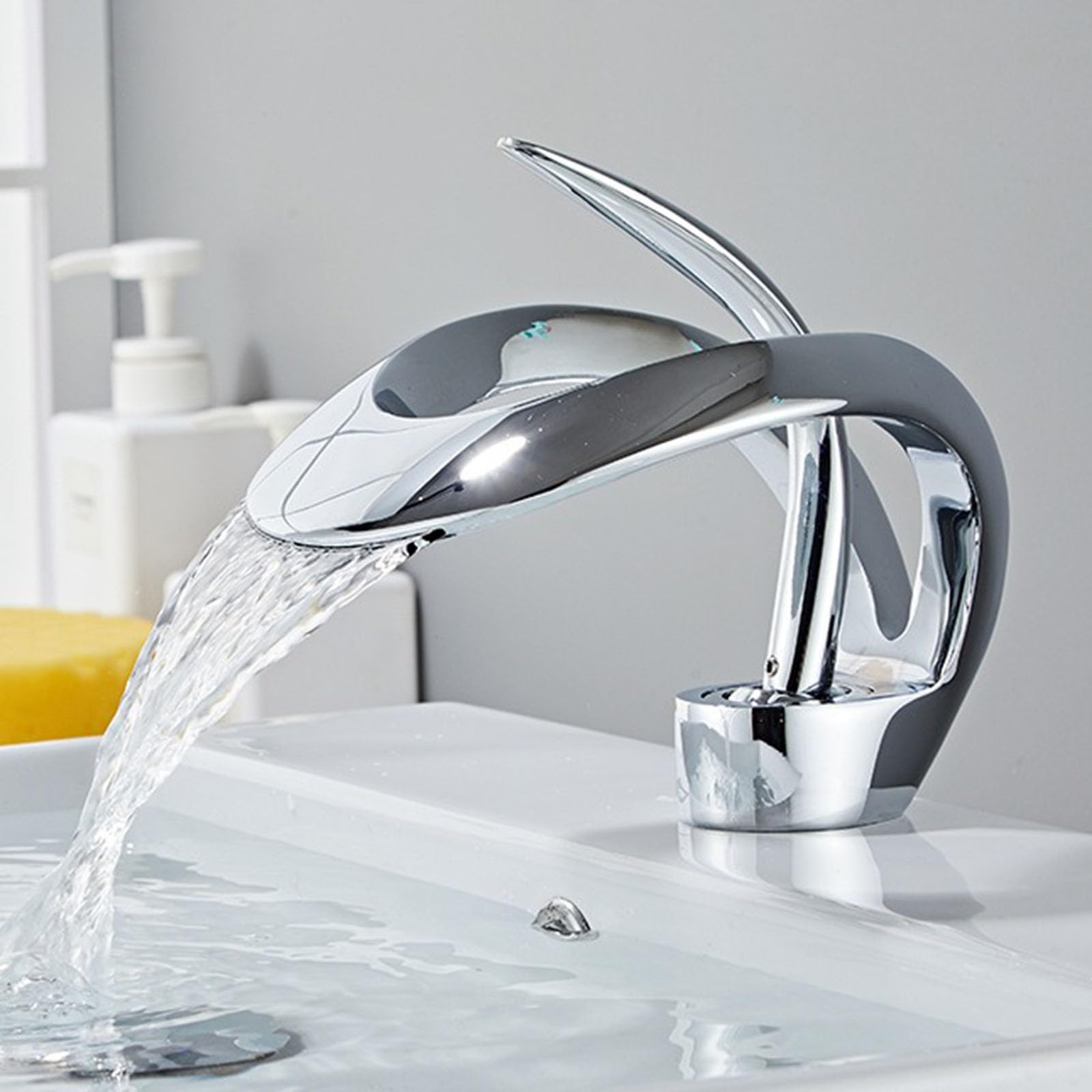 Nfusrxmbk Chrome Basin Tap Waterfall Single Hole, Mixer Tap Bathroom Sink Brass Single Handle