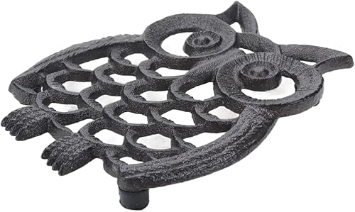 Miniatura 5 de Faotup 1 salvamanteles de búho de hierro fundido de 4.52 x 5.59 pulgadas, búho salvamanteles de metal para platos calientes, salvamanteles de metal