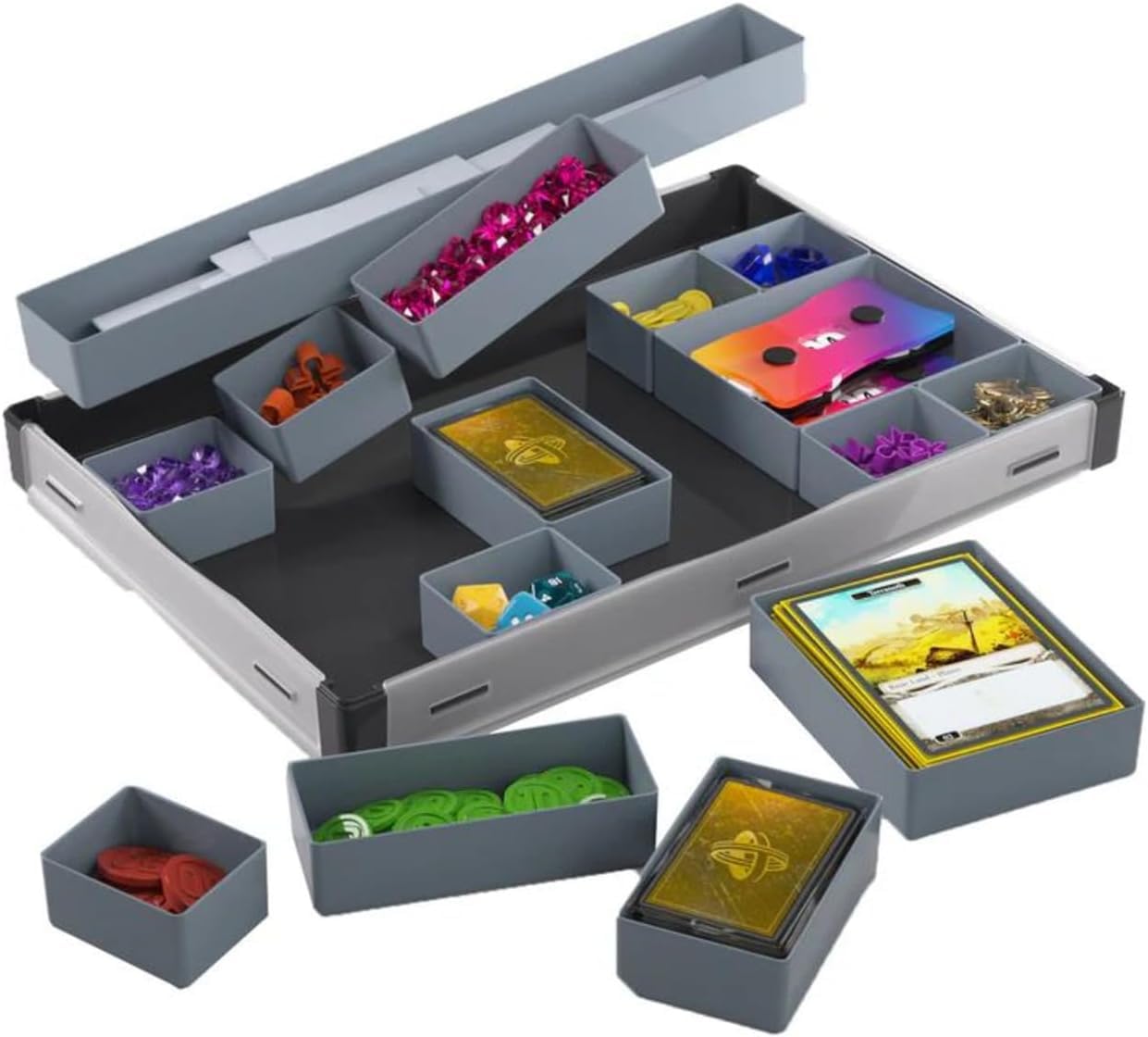 Token Silo XL Convertible Box (czarny) - kaskadowe pudełko - 15 wyjmowanych tac w 5 różnych rozmiarach - Store and Organize Board Game Tokens - Convenient Space Sacing Design - Made by Gamegenic