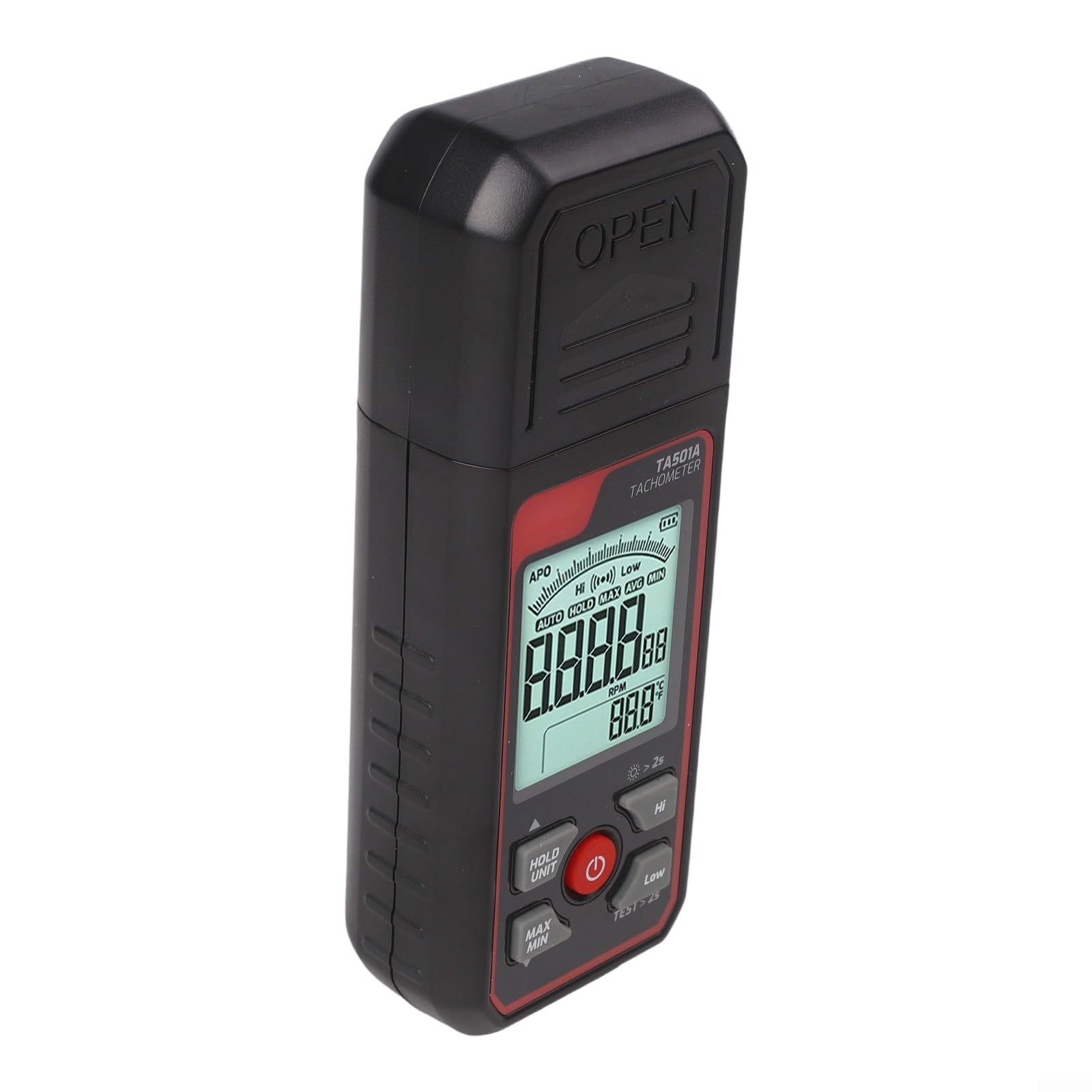 Tacómetro digital TA501A medidor de RPM fotoeléctrico sin contacto 25-99999RPM retroiluminación LCD bloqueo de datos máx/mín/prom alarma motor ventilador prueba