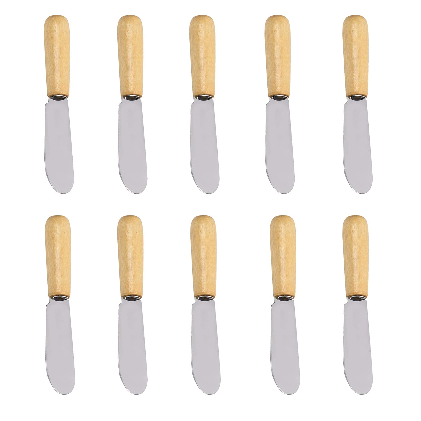 Ismeally 10Pcs 4 Inch Wood Handle Small Butter Spreader Stainless Steel Straight Edge Wide Cheese and Butter Spreader Cream Cheese Sandwich Cake Condiment Knives