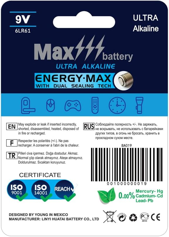 Max Alkaline All-Purpose Battery 9V 1 Pack 10-Year Shelf Life