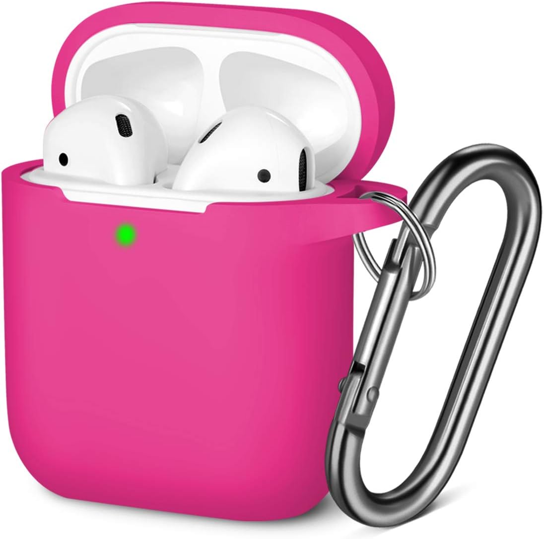 GEAK for AirPods Case, (Front LED Visible), Shockproof Protective Silicone Case Cover with Keychain Compatible for Apple AirPods 2 & 1, Rose Pink