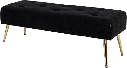 Miniatura 3 de Nalupatio Banco otomano de lujo de 44 pulgadas, banco de entrada tapizado de tela de piel sintética con marco de metal dorado para dormitorio, sala
