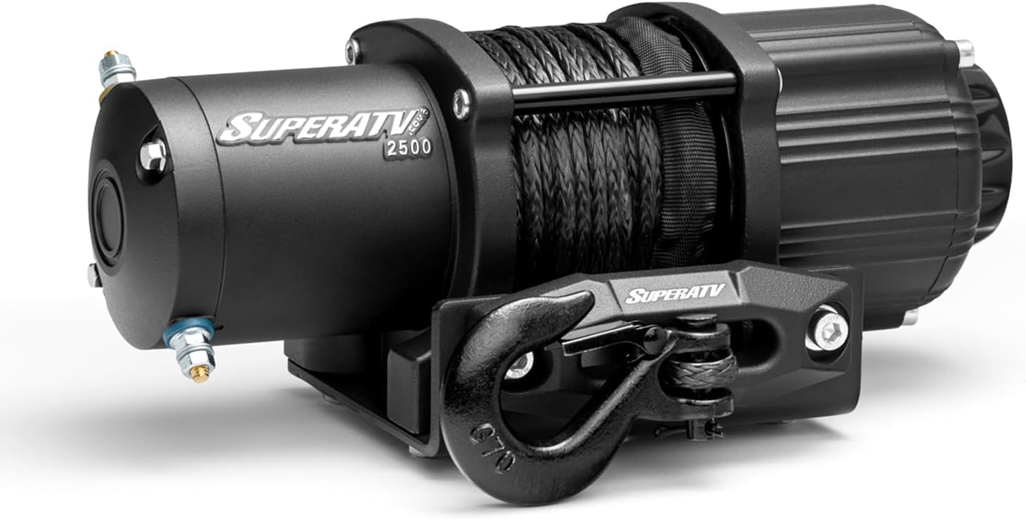 SuperATV Black Ops 2500 LB Winch Kit for UTV/ATV | Includes 50 Ft. Synthetic Rope | 12 Volt Winch | 1 HP Motor | Waterproof Seals and Solenoid | 166:1 Gear Ratio
